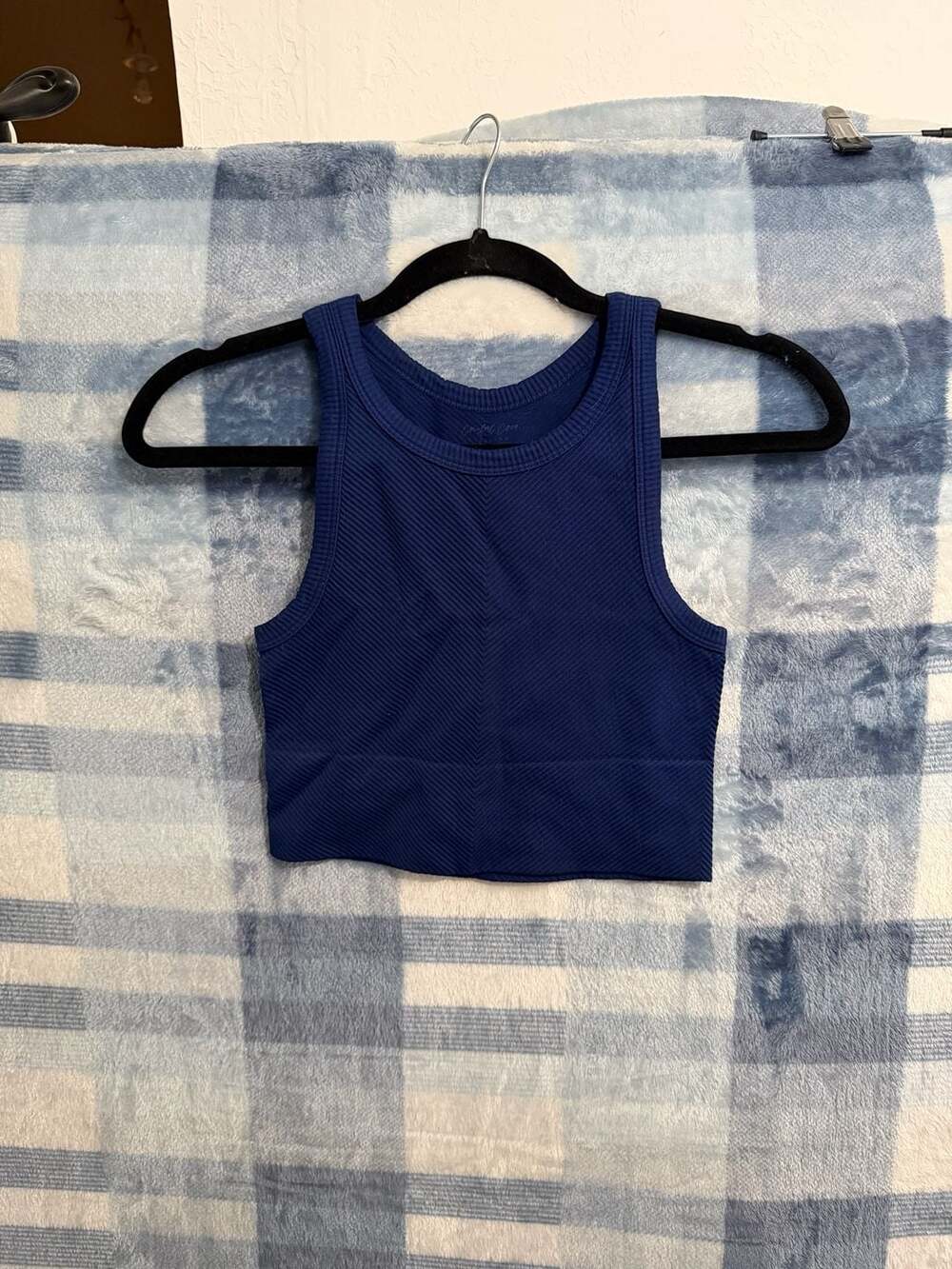 Comfort Cove Navy High Neck Ribbed Chevron Crop Tank Top OS